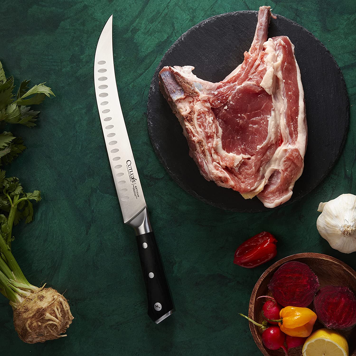 Cutluxe Butchers Knife Set – Cimeter and Bullnose Butcher Breaking Knives –  Forged High Carbon German Steel – Full Tang & Razor Sharp – Ergonomic