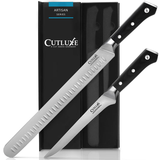 12" Brisket Slicing Knife and 6" Boning Knife | BBQ Carving Knife Set |  Artisan Series