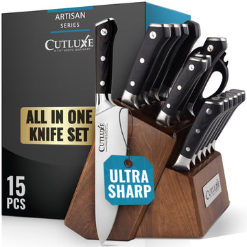 Cutluxe Knife Set with Block 15-Piece Knives Set for Kitchen | Artisan Series