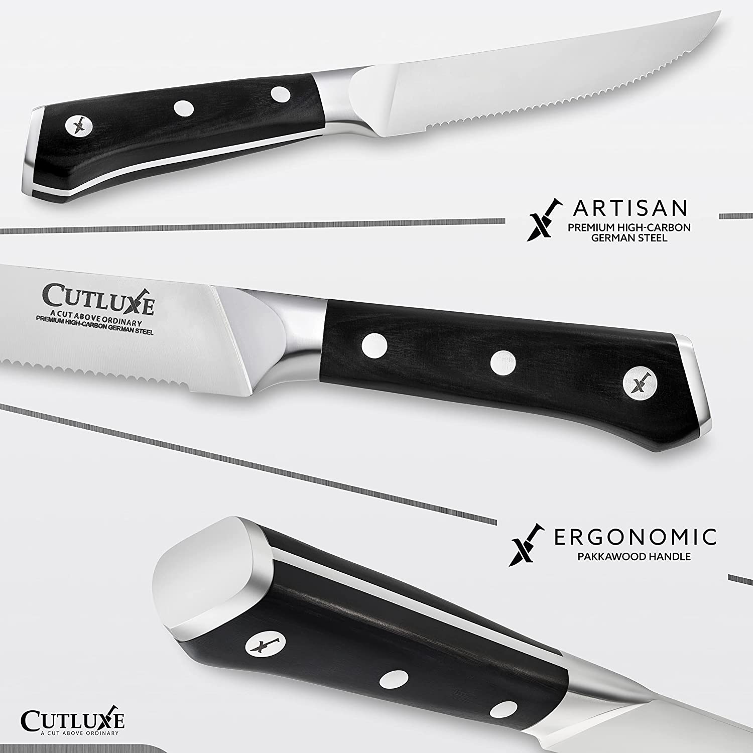 4 Calphalon Contemporary Micro Serrated Steak Knives Black Handle 4.5  China