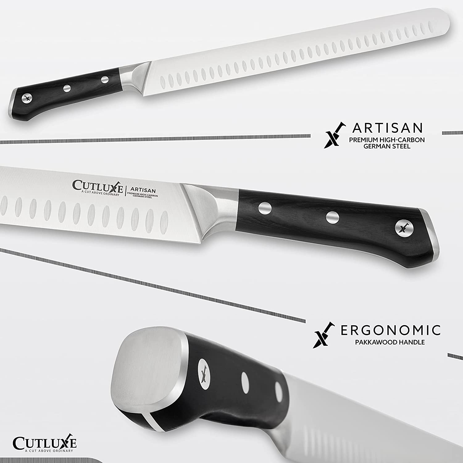 Choice 14 Granton Edge Slicing Knife with White Handle