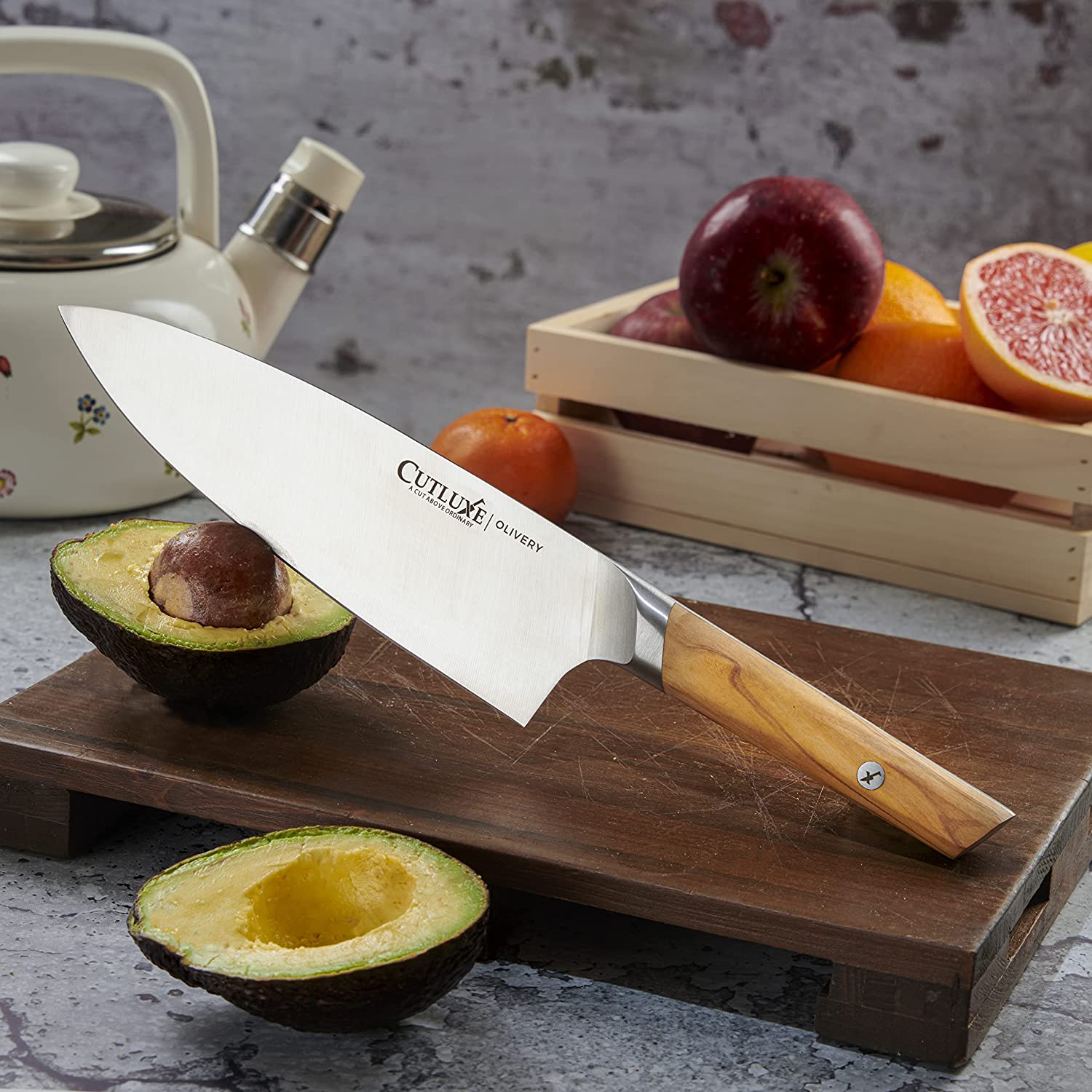 NOBOX ALL-PURPOSE CHEF KNIFE 8 BLADE STAINLESS STEEL W/ LEATHER SHEATH